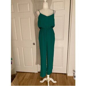 Topshop Tapered Leg Spaghetti Strap V-Neck Jumpsuit in Emerald Green